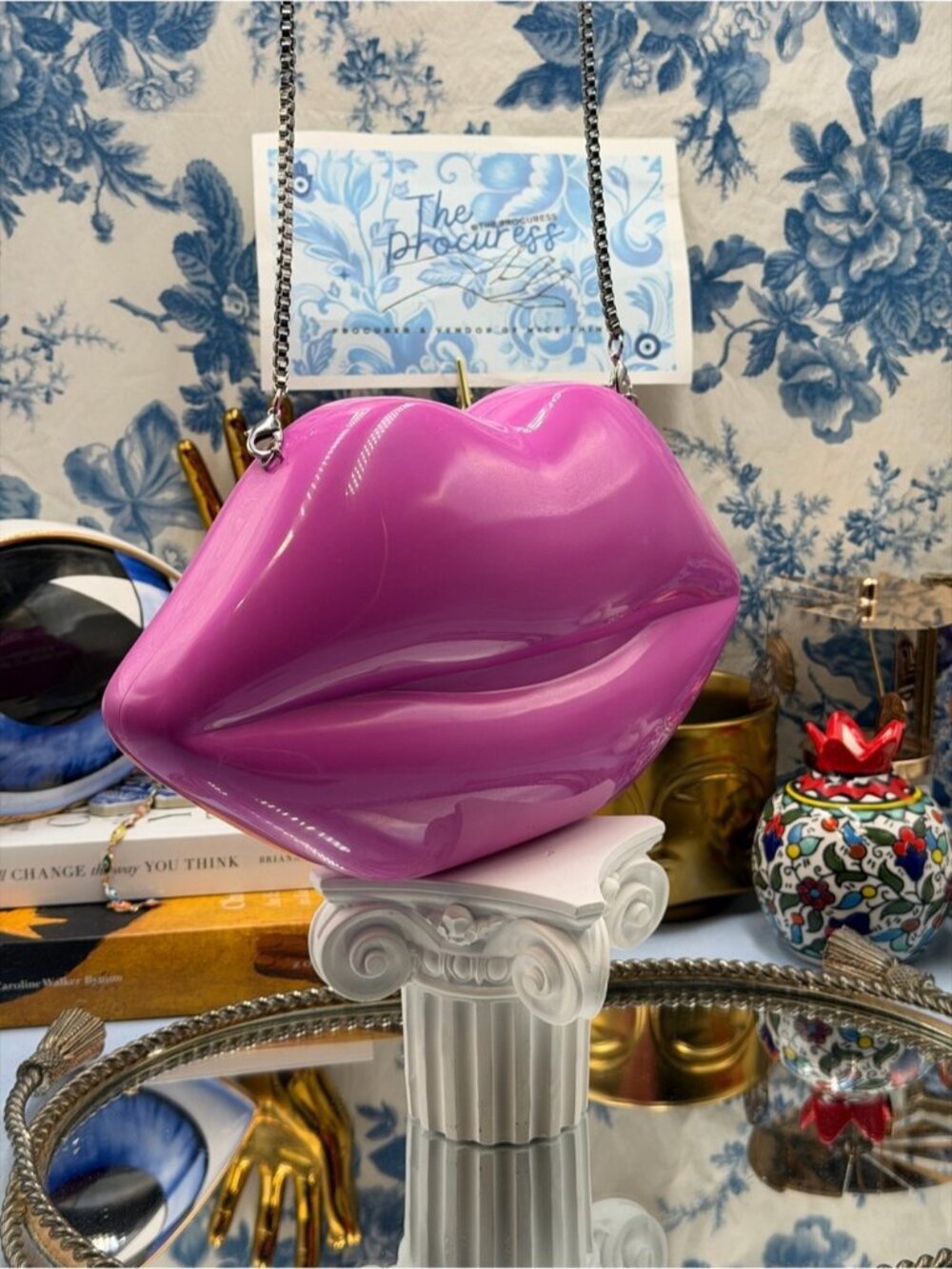 🆕 LULU GUINNESS 🧿 NWOT X ROLLING STONES Iconic Lips Perspex Clutch, Hot Pink - Picture 4 of 15